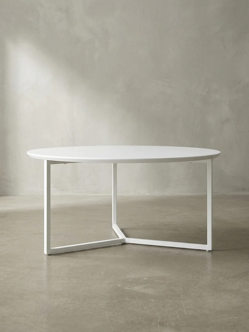 Couchtisch rund, Weißes MDF-Holz mit Metallbeinen, Durchmesser 80 cm, Höhe 33 cm