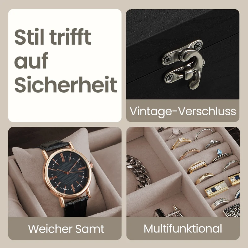 Uhrenbox mit Glasdeckel aus Massivholz