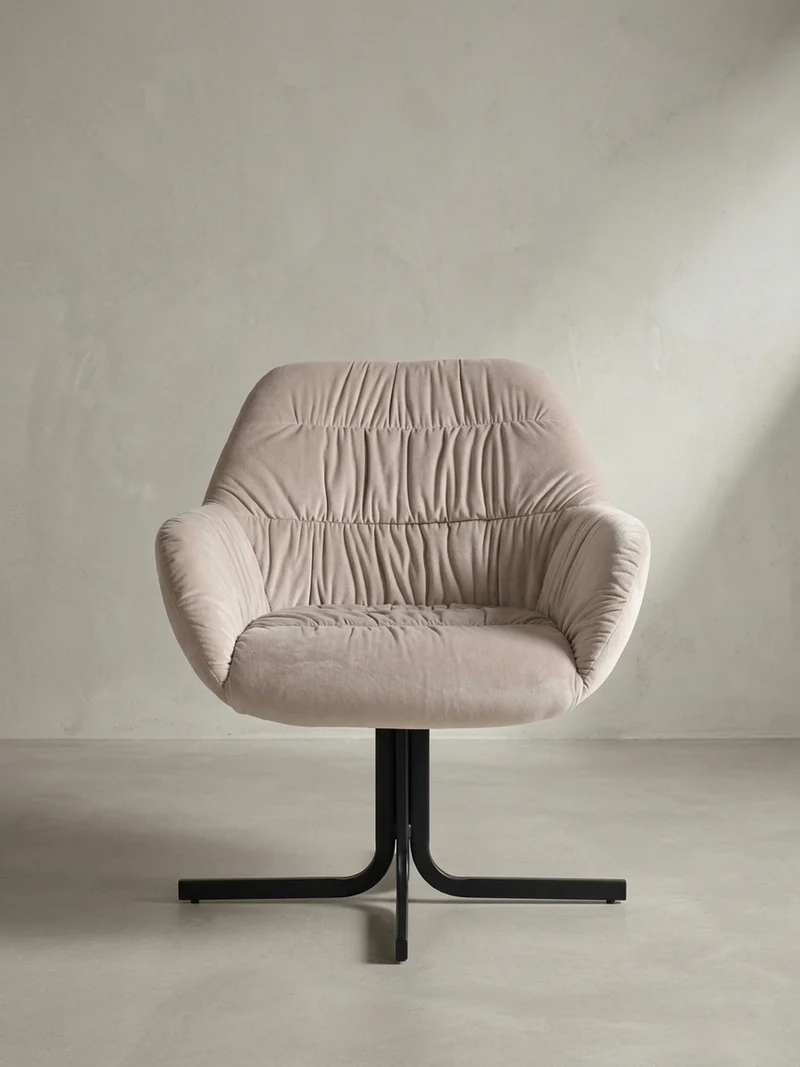 Loungesessel Samt mit Armlehnen und Metallgestell, gepolsterter Schalensitz, Beige 64x68x74 cm