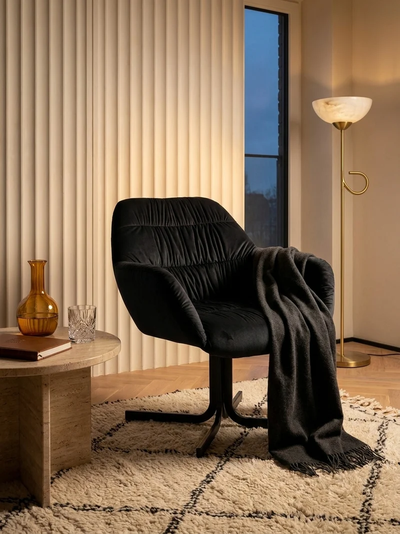 Loungesessel Samt mit Armlehnen und Metallgestell, gepolsterter Schalensitz, Beige 64x68x74 cm