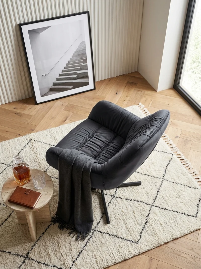Loungesessel Samt mit Armlehnen und Metallgestell, gepolsterter Schalensitz, Beige 64x68x74 cm