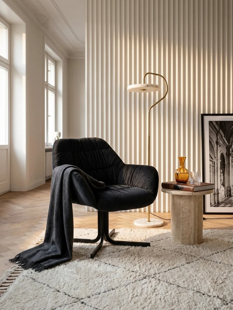 Loungesessel Samt mit Armlehnen und Metallgestell, gepolsterter Schalensitz, Beige 64x68x74 cm