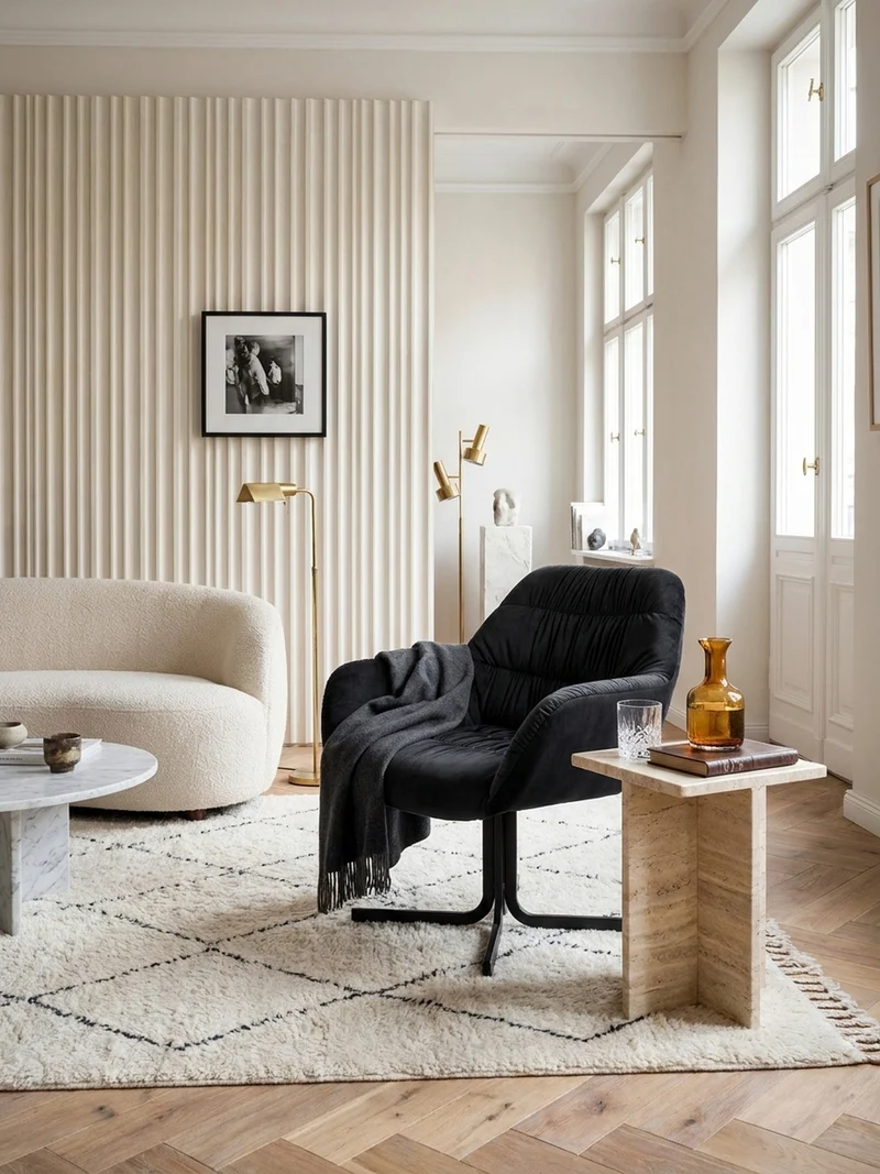 Loungesessel Samt mit Armlehnen und Metallgestell, gepolsterter Schalensitz, Beige 64x68x74 cm
