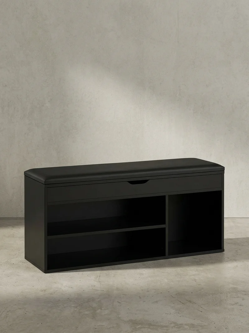 Schuhbank – Kunstleder/Holz, 104x51x32 cm, Schwarz, mit Stauraum
