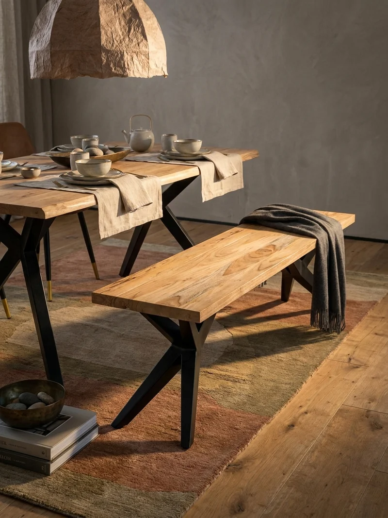 Esszimmerbank Massivholz Metall Loft-Stil
