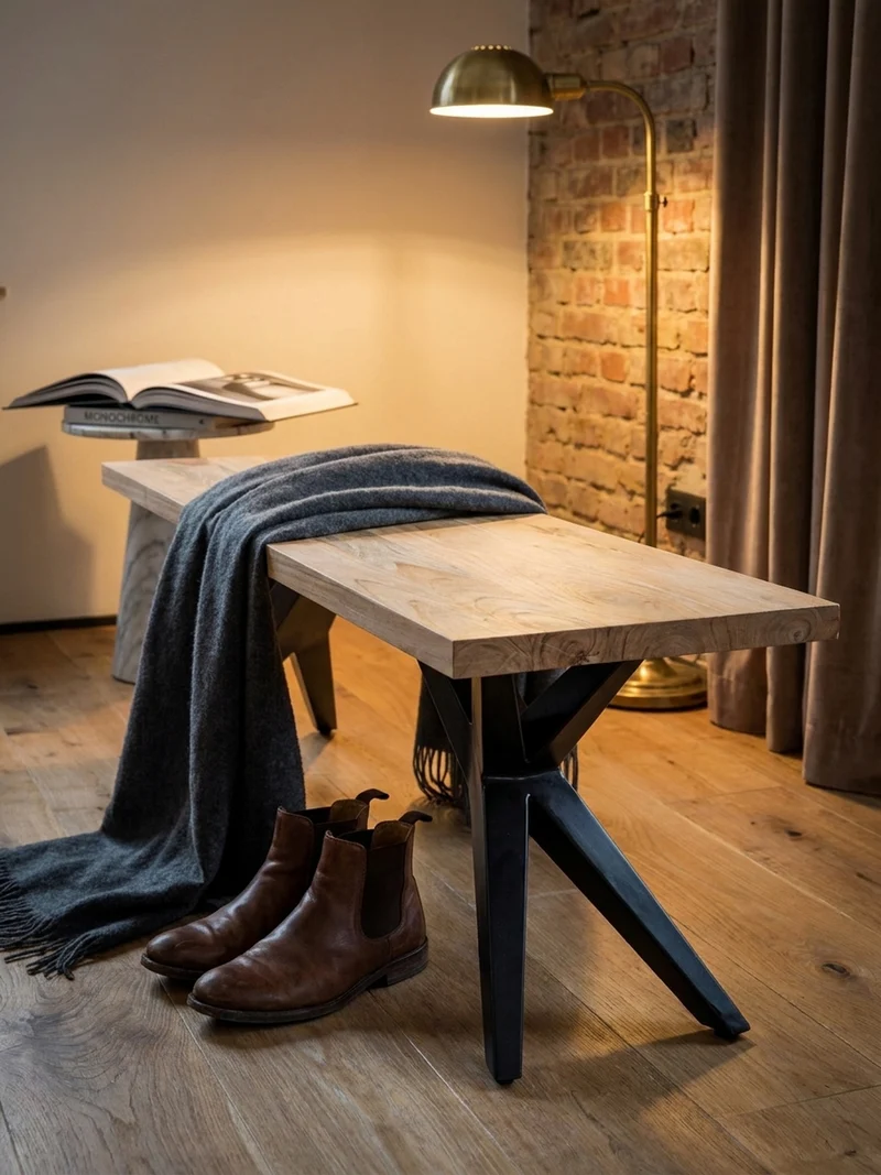 Esszimmerbank Massivholz Metall Loft-Stil