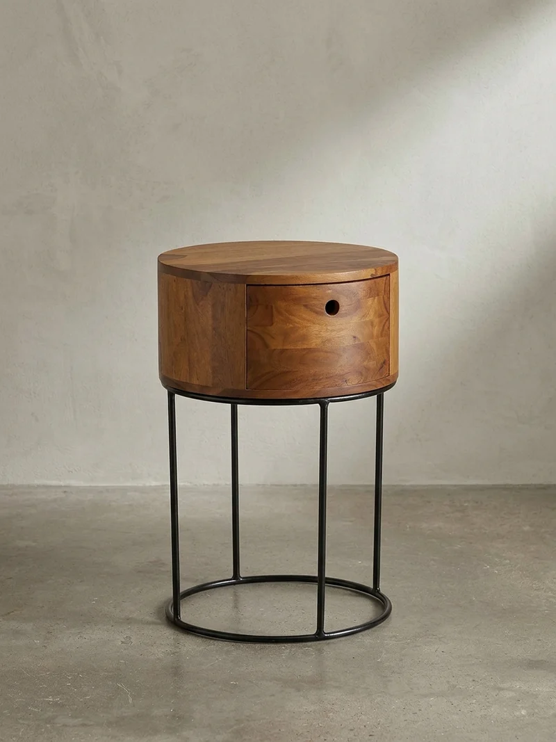 Nachtkonsole Massivholz mit Schublade rund Modern