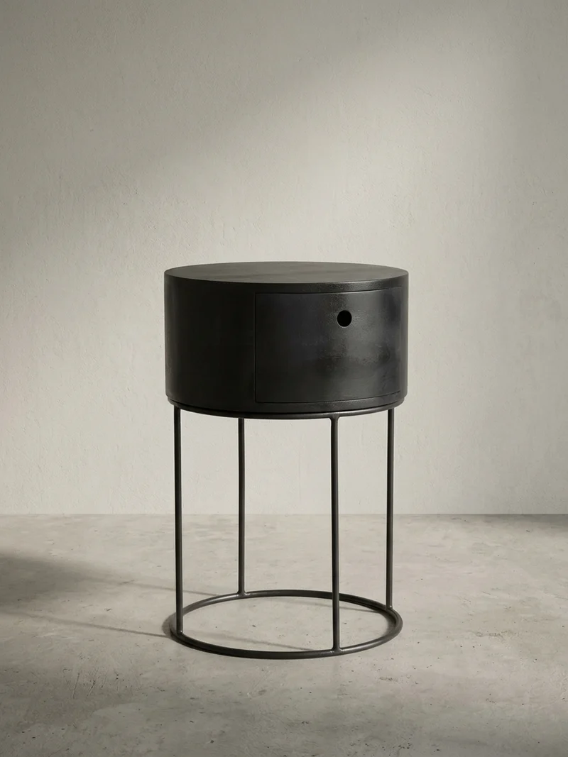 Nachtkonsole Massivholz mit Schublade rund Modern