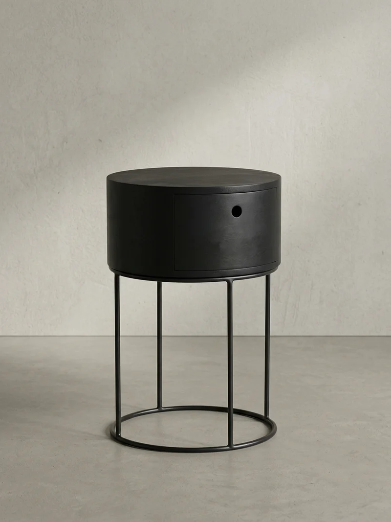 Nachtkonsole Massivholz mit Schublade rund Modern