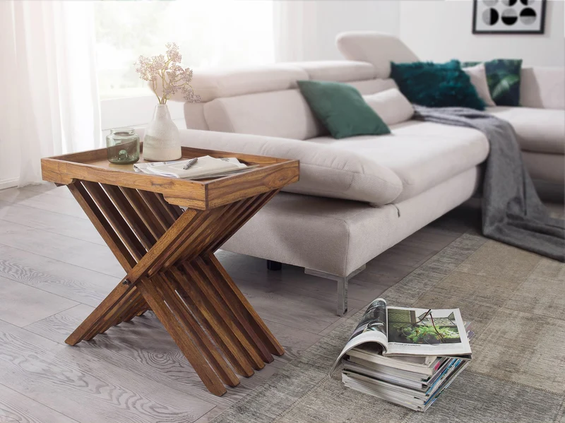 Beistelltisch – Klappbar Massivholz 60x57 cm mit Tablett