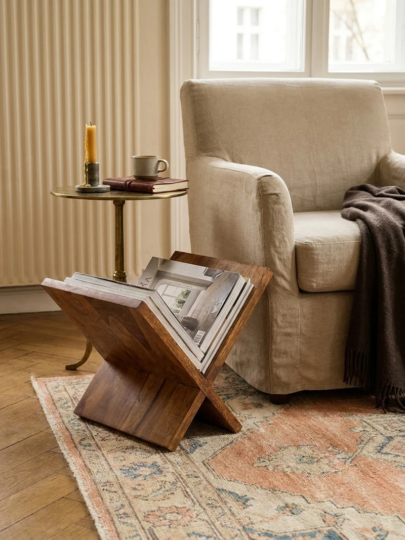 Zeitungsständer Massivholz Handgefertigt X-Form