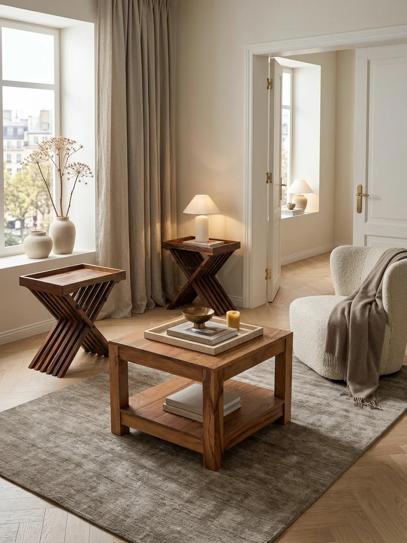 Couchtisch Massivholz im Landhausstil mit Ablagefach und pflegeleichter Oberfläche
