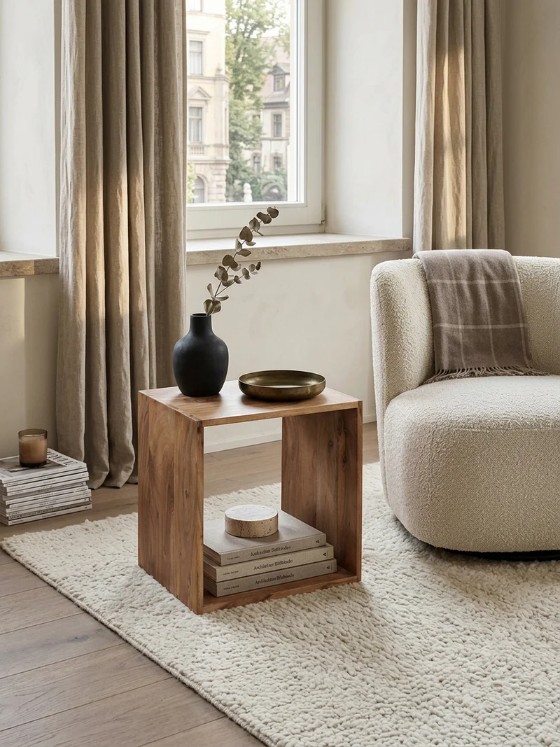 Beistelltisch Massivholz Regalform Cube