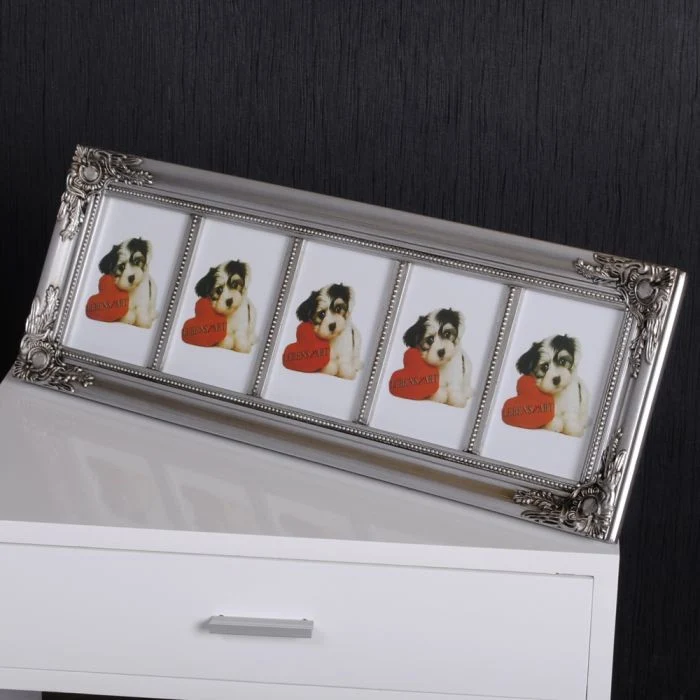 Multi-Fotorahmen BEATRICE / Barock Bilderrahmen Silber für 5 Fotos 15x10cm