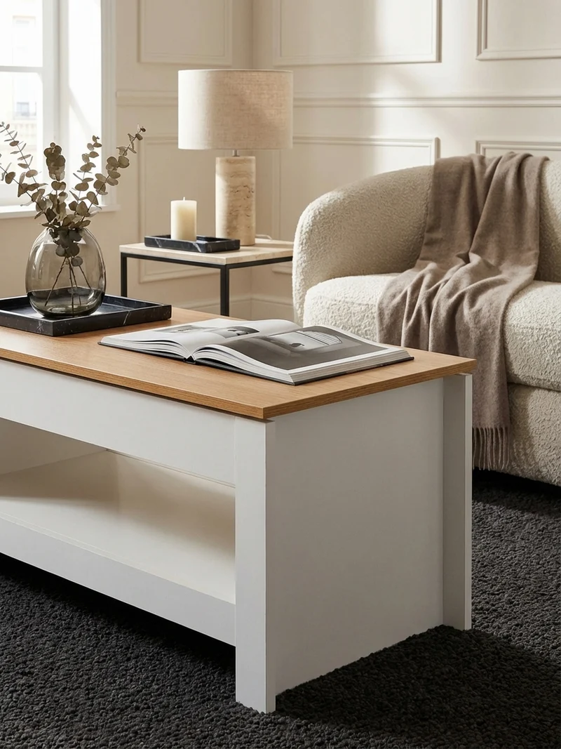 Couchtisch in Anthrazit, Holz mit Stauraum, Abgesetztes Design, Kratz- und Wasserbeständig