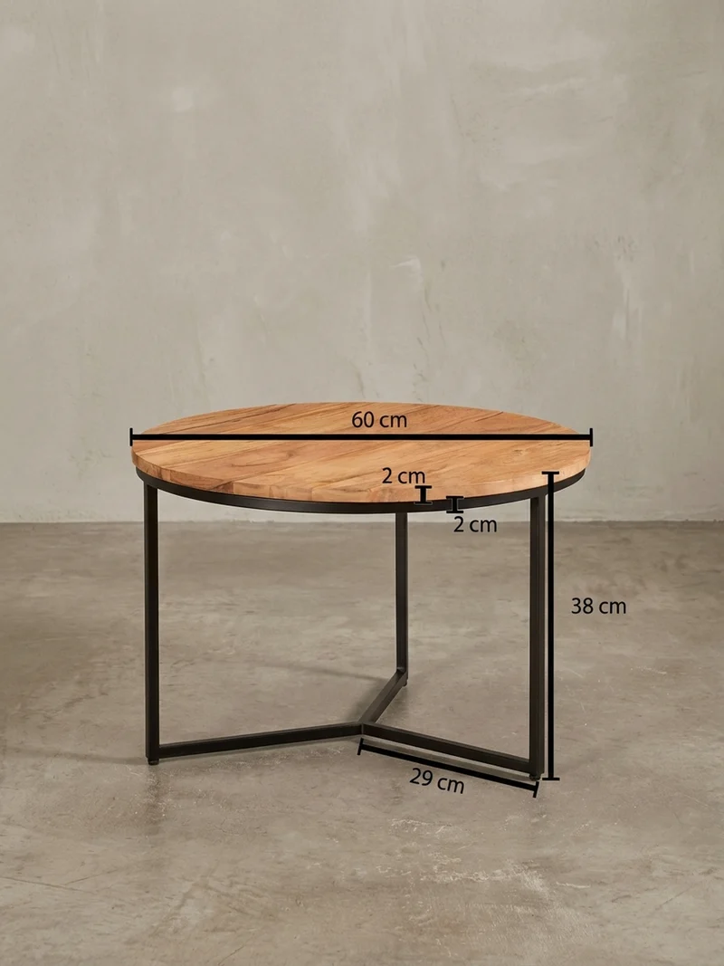 Couchtisch aus Akazienholz mit robustem Eisengestell und integriertem Stauraum, elegantes Design