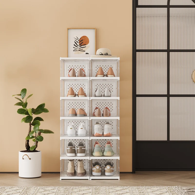 Schuhschrank mit 6 Schuhboxen transparent-tintenschwarz
