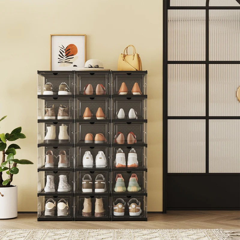 Schuhschrank mit 6 Schuhboxen transparent-tintenschwarz