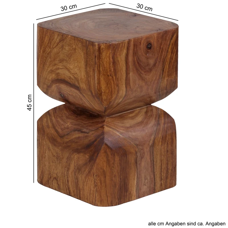 Beistelltisch – Massivholz Natur abgerundete Ecken B×H×T 30×45×30 cm