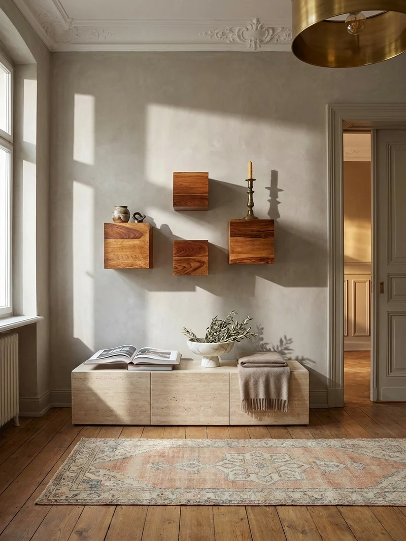 Wandregal Massivholz Modern Stil 4er Set Cubes Design verschiedene Größen