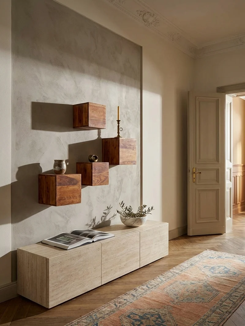 Wandregal Massivholz Modern Stil 4er Set Cubes Design verschiedene Größen
