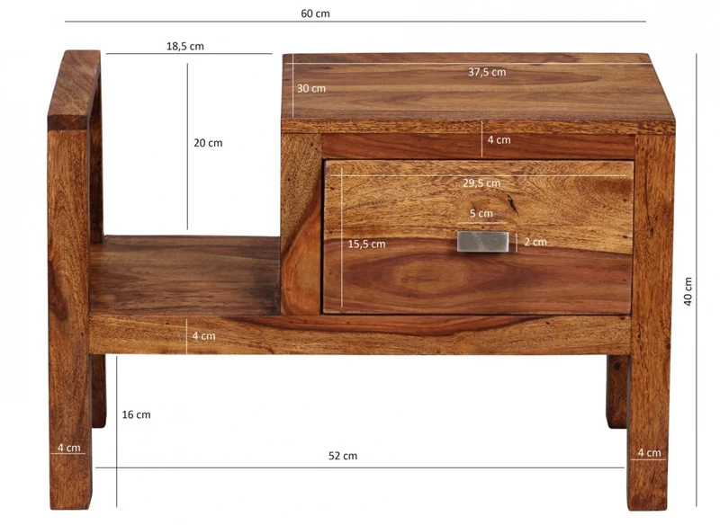 Nachttisch – Massivholz, Landhausstil, Schublade & Ablage