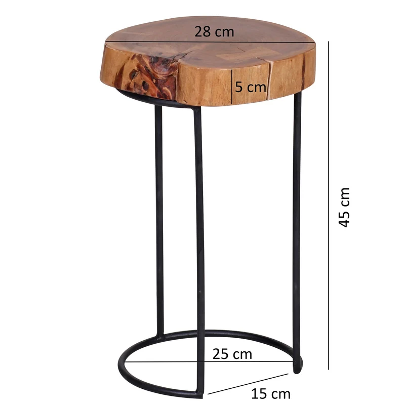 Beistelltisch Massivholz Metallgestell Baumstammplatte Landhausstil