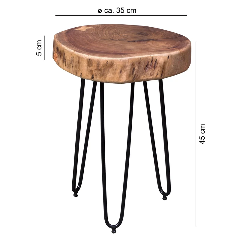 Beistelltisch Massivholz Metallbeine Baumstammoptik