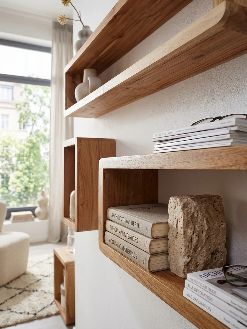 Wandregal Set CUBES Massivholz Abgerundete Ecken