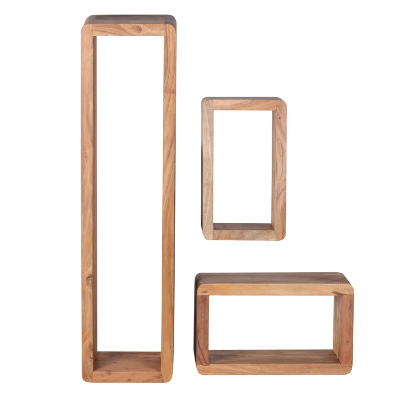 Wandregal Set CUBES Massivholz Abgerundete Ecken