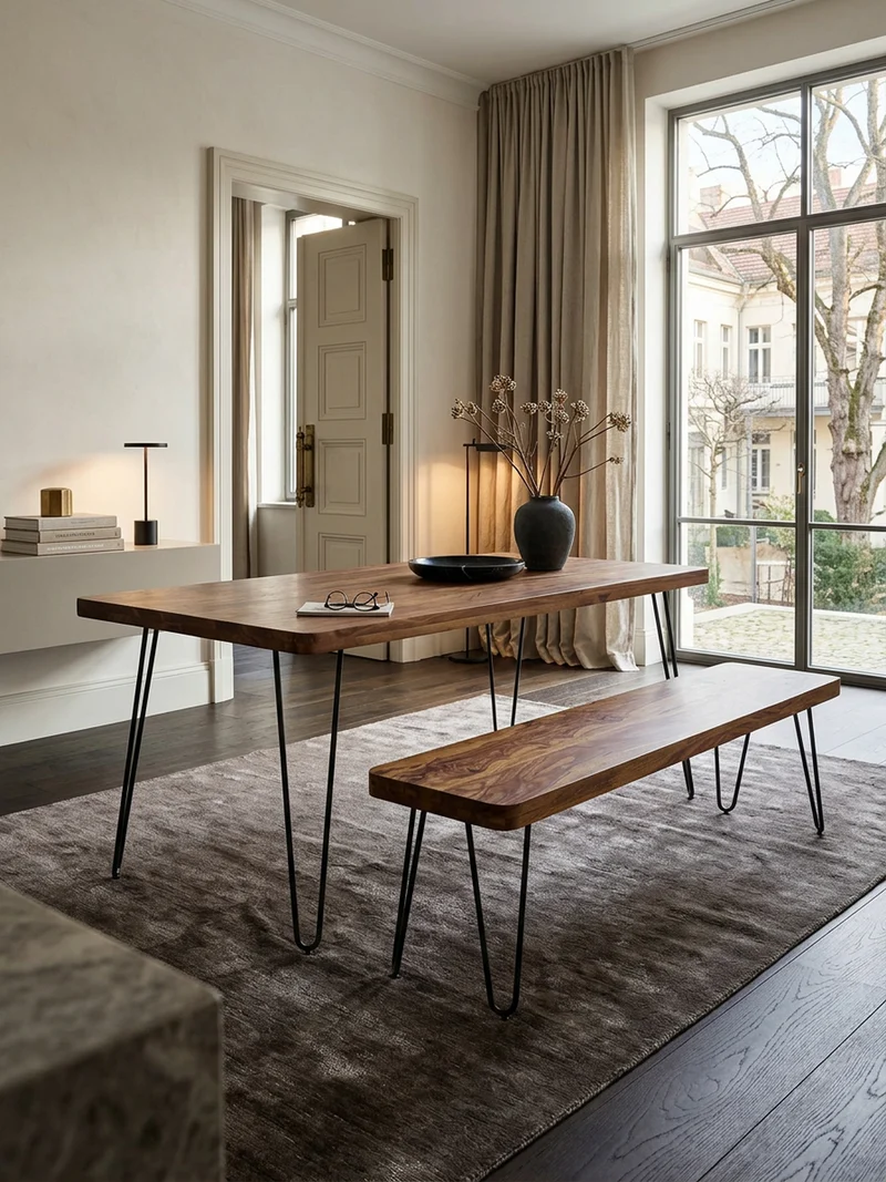 Sitzbank Massivholz Metallbeine Landhausstil