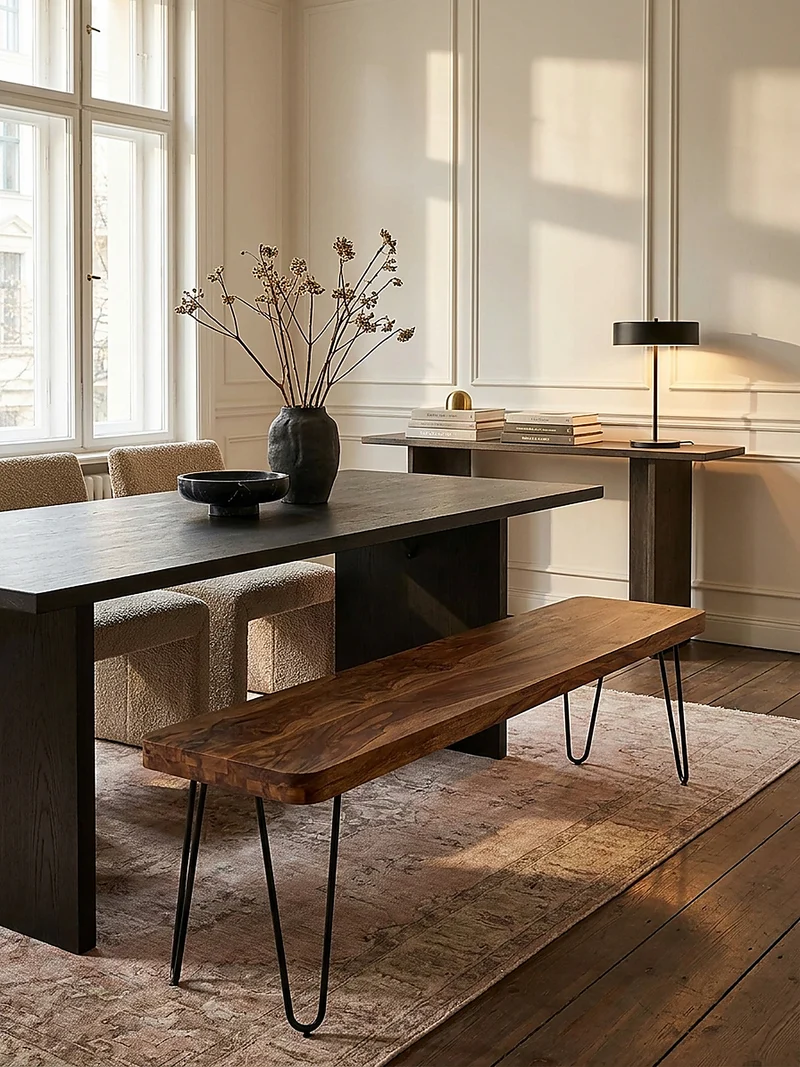 Sitzbank Massivholz Metallbeine Landhausstil