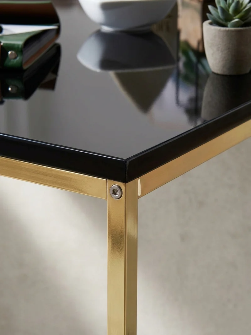 Couchtisch RIVA, Schwarz, Metall und Holz, Filigrane Beine, Maße 120x45x60 cm