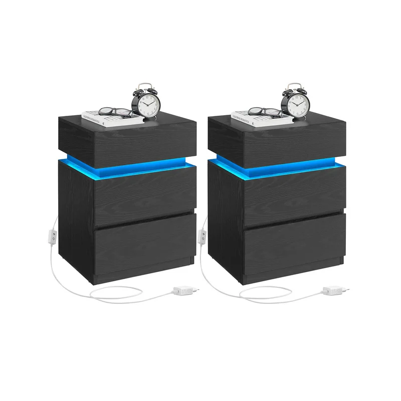 Nachttisch 2er Set mit LED-Beleuchtung