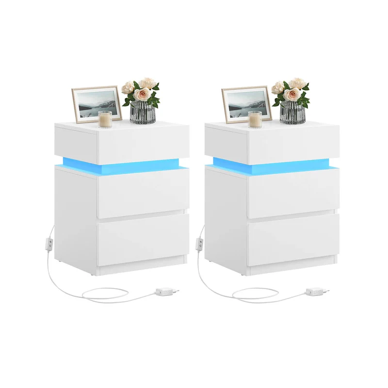 Nachttisch 2er Set mit LED-Beleuchtung