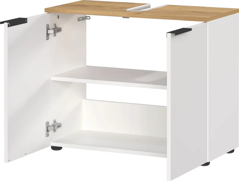 Waschbeckenunterschrank Weiß-Beige 70x34x58 cm mit Siphonaussparung