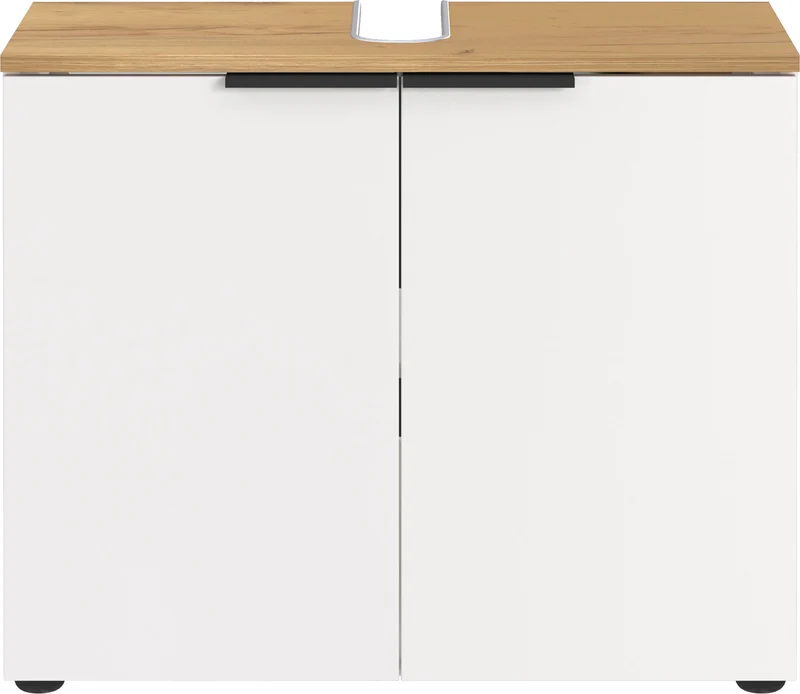 Waschbeckenunterschrank Weiß-Beige 70x34x58 cm mit Siphonaussparung