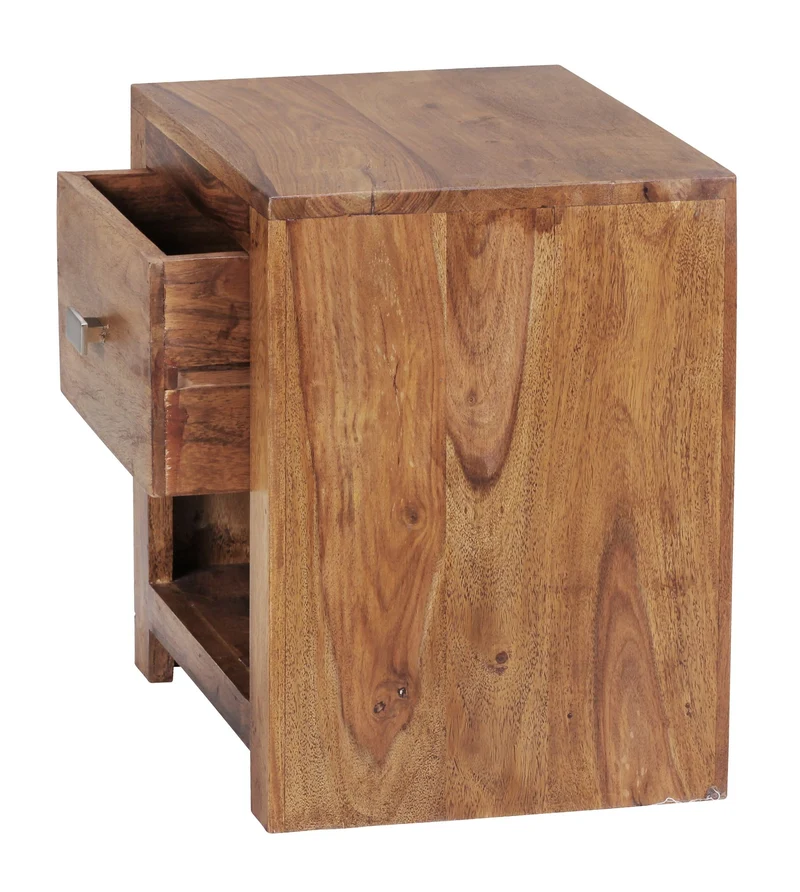 Nachttisch – Massivholz, Landhausstil, Ablage & Schublade, Griff verchromt