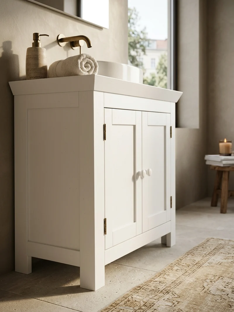 Waschbeckenunterschrank Weiß 50x25x41 cm im Landhausstil aus MDF