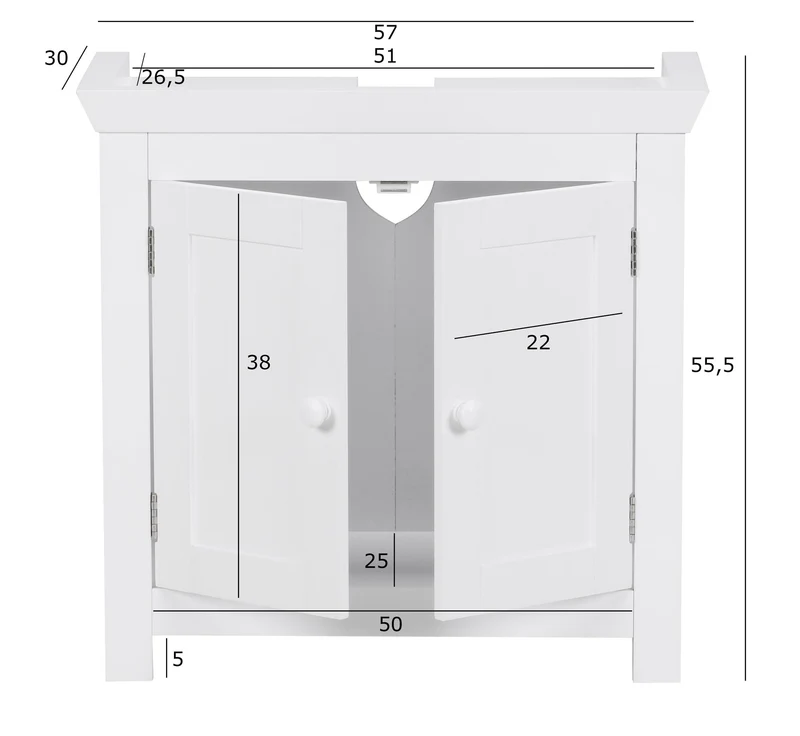 Waschbeckenunterschrank Weiß 50x25x41 cm im Landhausstil aus MDF