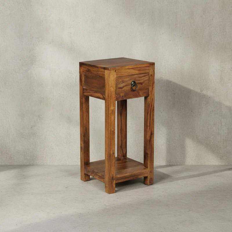 Beistelltisch – Massivholz 30x30x68 cm mit Ablage und Schublade handgefertigt