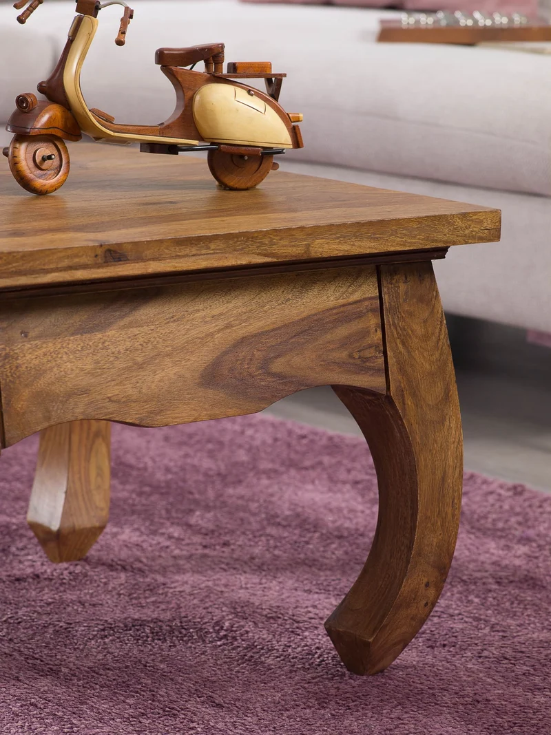 Couchtisch Sheesham Holz 60x60 cm, Landhausstil, handgefertigt, Opium-Form, pflegeleicht und robust