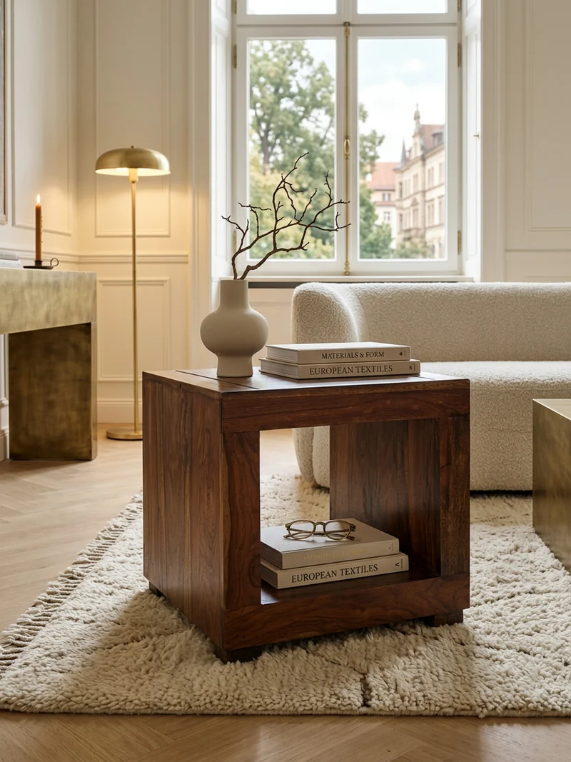 Couchtisch Massivholz Sheesham 50cm breit Dunkelbraun Landhaus-Design