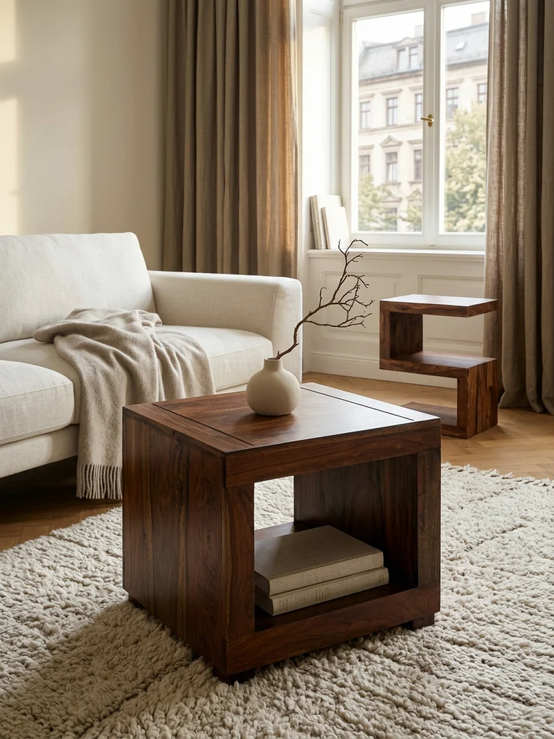 Couchtisch Massivholz Sheesham 50cm breit Dunkelbraun Landhaus-Design