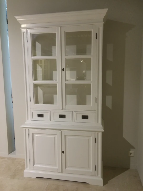 Schrank weiß, Vitrine weiß Landhaus, Geschirrschrank weiß im Landhausstil, Breite 119 cm