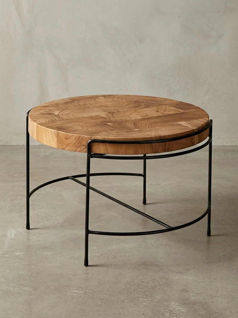 Couchtisch Industrial, Akazienholz Mattschwarz Metallgestell, 62x40x62 cm