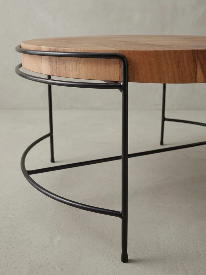 Couchtisch Industrial, Akazienholz Mattschwarz Metallgestell, 62x40x62 cm