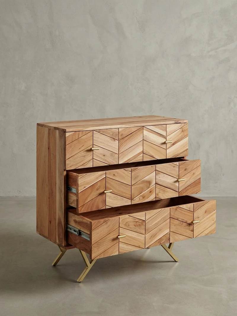 Sideboard – Akazie Massivholz, rustikal, mit Muster, Landhausstil