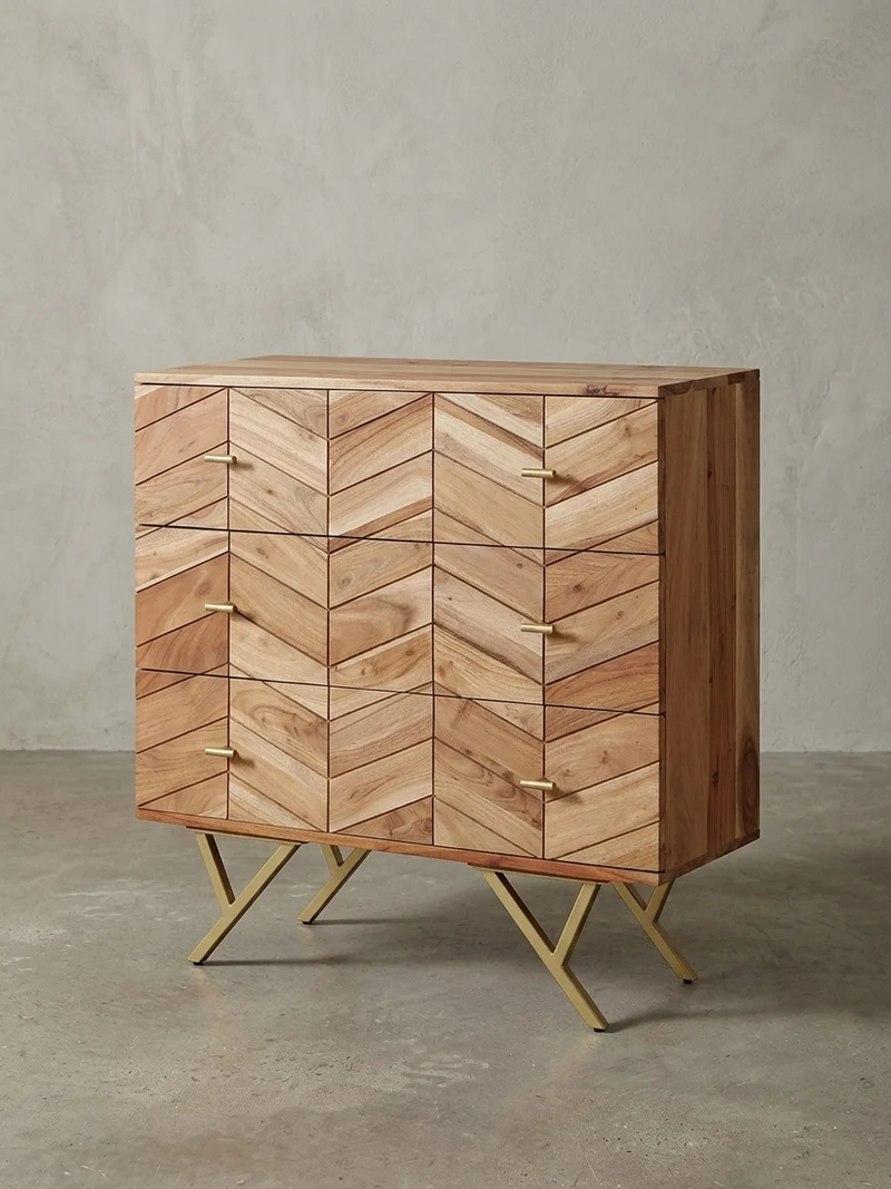 Sideboard – Akazie Massivholz, rustikal, mit Muster, Landhausstil