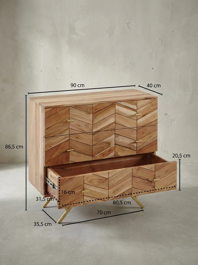 Sideboard – Akazie Massivholz, rustikal, mit Muster, Landhausstil